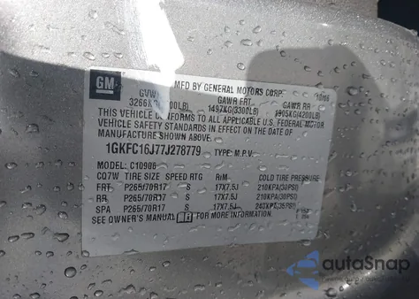 2007 GMC Yukon Xl 1500 Slt из США, поврежденный, VIN 1GKFC16J77J278779